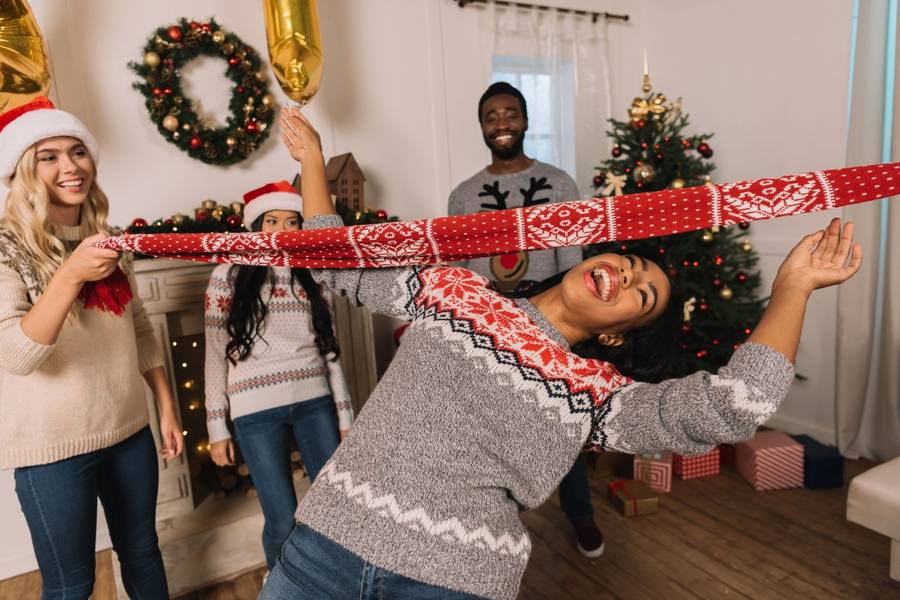 Group of friends taking on a Christmas challenge